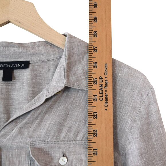 Saks Fifth Avenue Shirt Womens Fits S Greige 100% Linen Casual Long Sleeve - Picture 5 of 7